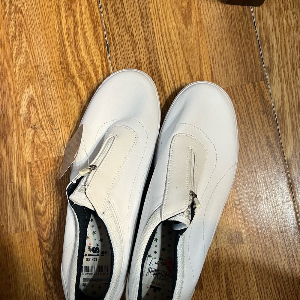 White Slip-On Sneakers with zipper Keds